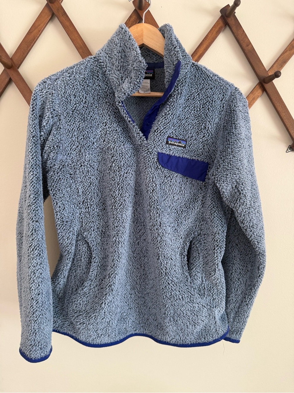Patagonia Light Blue Pullover with Royal Blue Trim